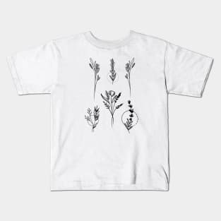 Botanical Tattoo style, forestcore, best friend gift, flower tshirt Kids T-Shirt